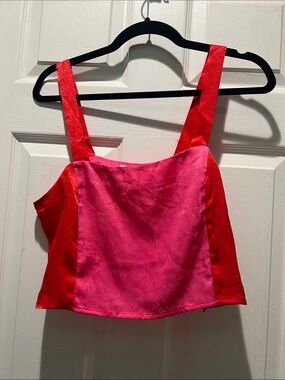 Petal & Pup Pink and Red Satin Square-Neck Crop Top